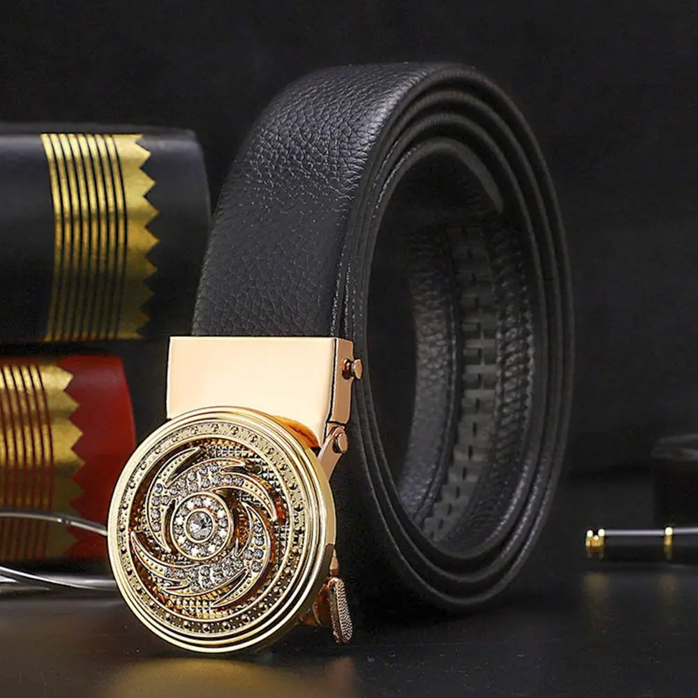 Vintage Luxury Design Automatic Buckle Belt Business Rhinestone Decoration Rotatable Buckle Waistband 