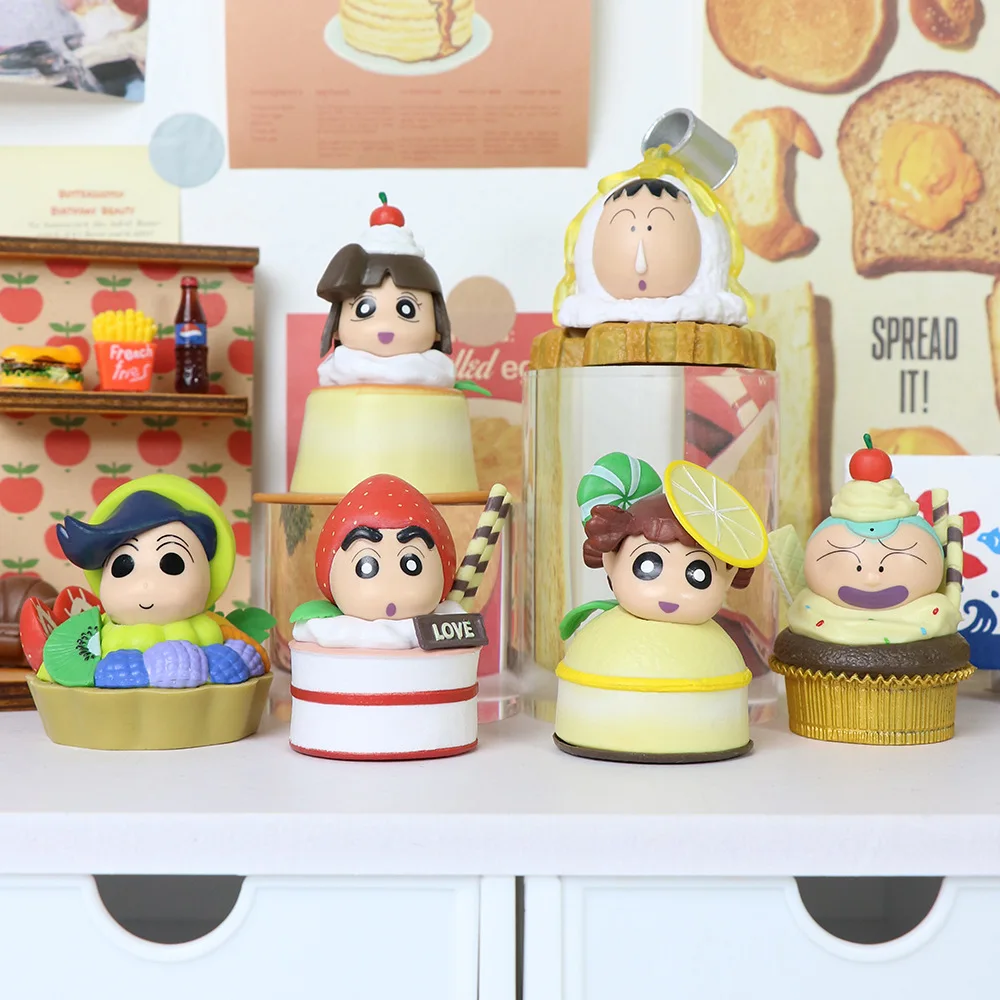 6pcs/set Crayon Shin chan Figure Cake Decoration Cartoon Anime Character Action Model Collectible Doll Kids Birthday Gift