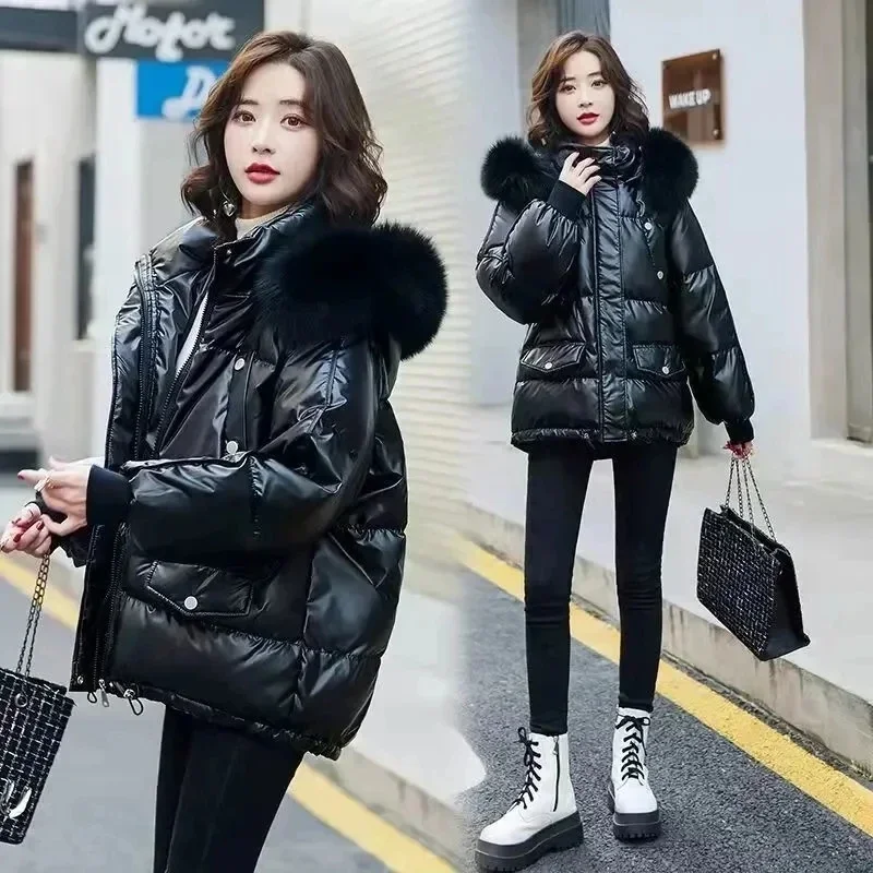 New Autumn Winter Wash-Free Glossy Women Jacket Hooded Parkas Female Korean Loose Short Warm Down Cotton Parka Outwear