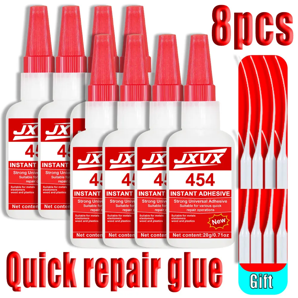 8 Stück Sekundenkleber 454, schnell trocknender Cyanacrylat-Kleber, hochfester Flüssigkleber für Leder, Gummi, Glas, Holz und Metall, Allzweckkleber für Reparaturen, mehr als 20 g