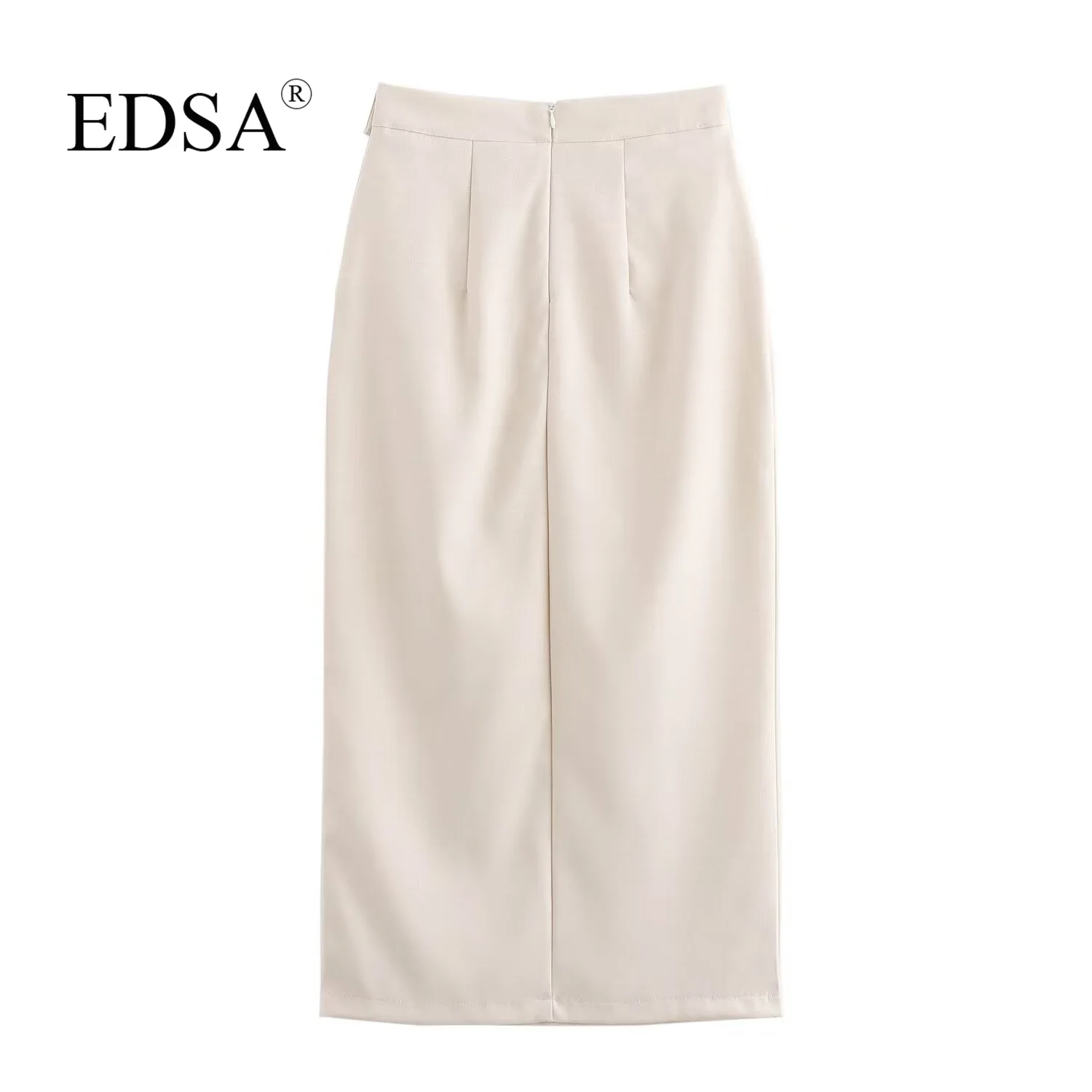 EDSA Woman 2 Pcs Skirt Set Cropped Blazer Jacket with Double Breasted + Straight Midi Skirts for Office Lady