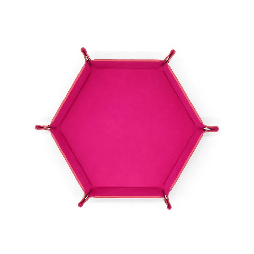 

New PU Leather Dice Tray 12 Colors Velvet Cloth Storage Box Foldable Hexagonal Desktop Tray Dice Game