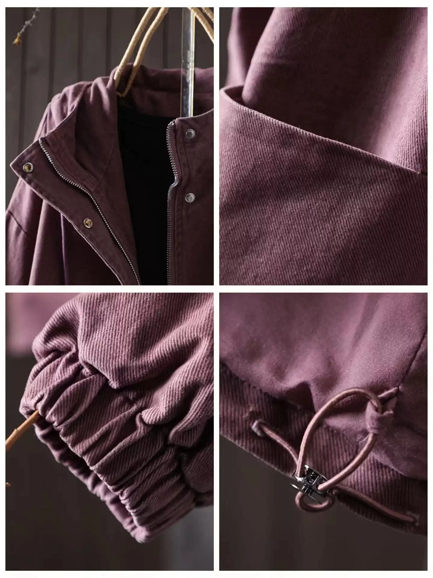 Retro Washed Loose Women's Jacket Design Spring 2026 New Style Cotton Short Coat with Hat Simple Straight Cut Pure Color