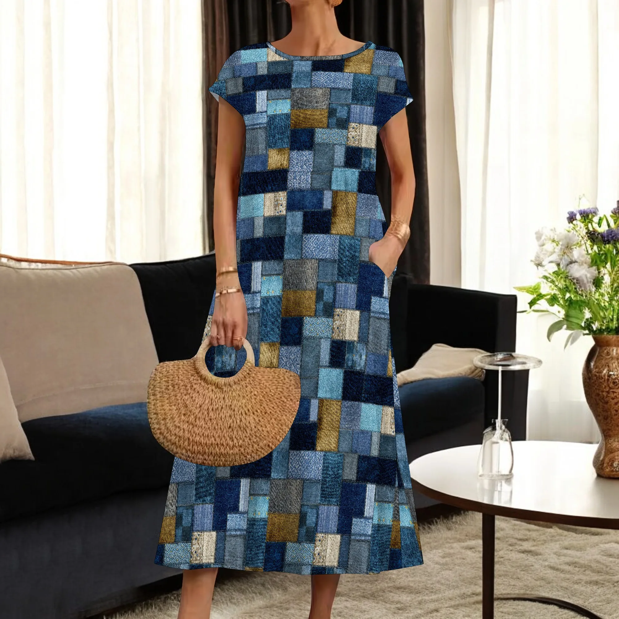 Feminino verão 2025 casual manga curta em camadas flowy primavera vestido longo midi praia vestido de férias roupas