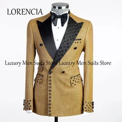 Sparkly Metal Embellished Men Suits Groom Tuxedos 2 Pieces Sets Party Prom Blazer Double Breasted Slim Fit Costume Homme