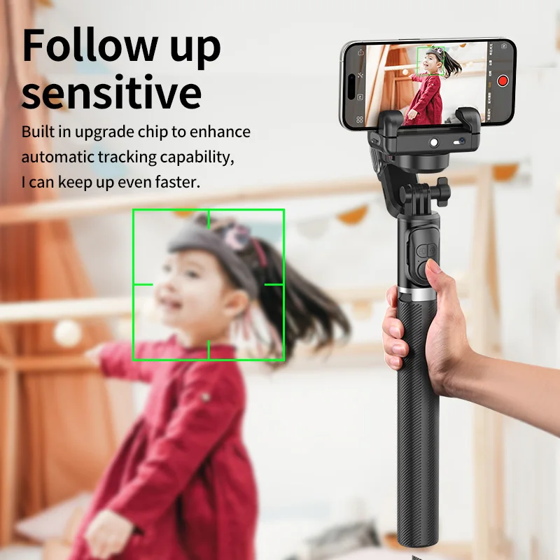 AOCHUAN 1-Axis Handheld Gimbal Stabilizer Selfie Stick Tripod with Fill Light AI Face Tracking Gesture Operation Multipurpose