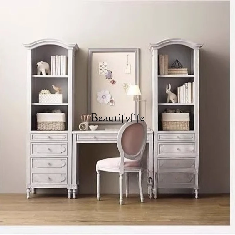 

American country desk bookshelf combination, European retro computer desk study table