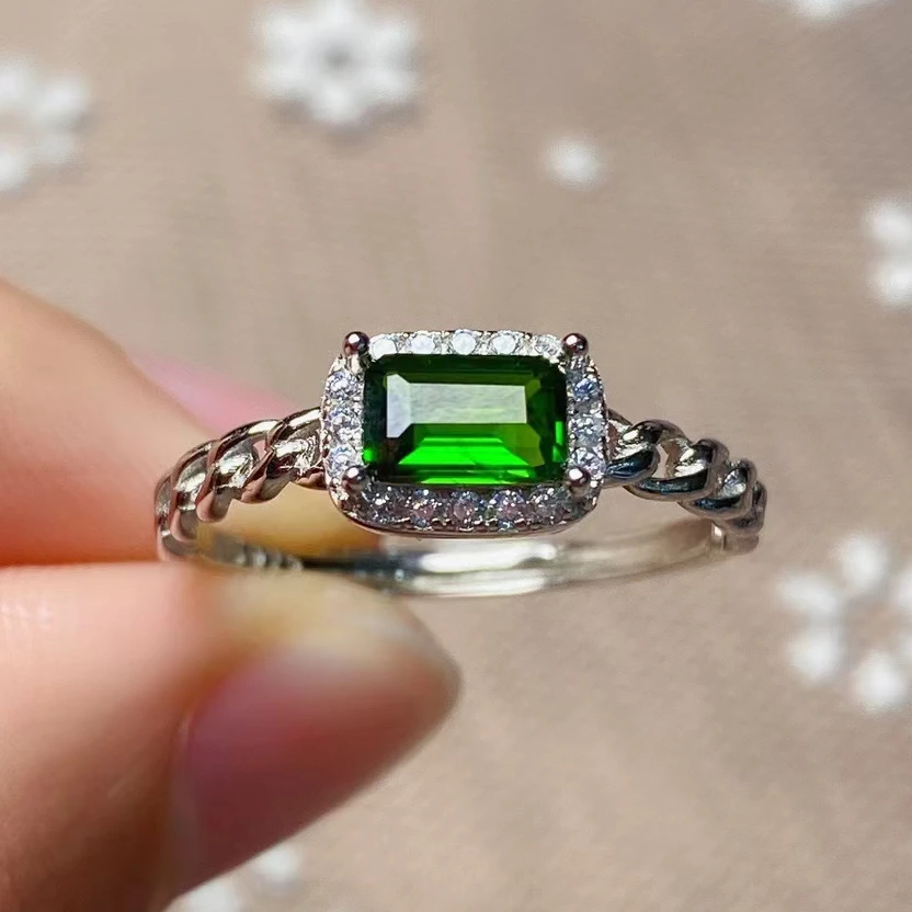 

Chrome Diopside Silver Ring 100% Real 925 Silver Diopside Ring for Daily Wear 18K Gold Plating Gemstone Jewelry