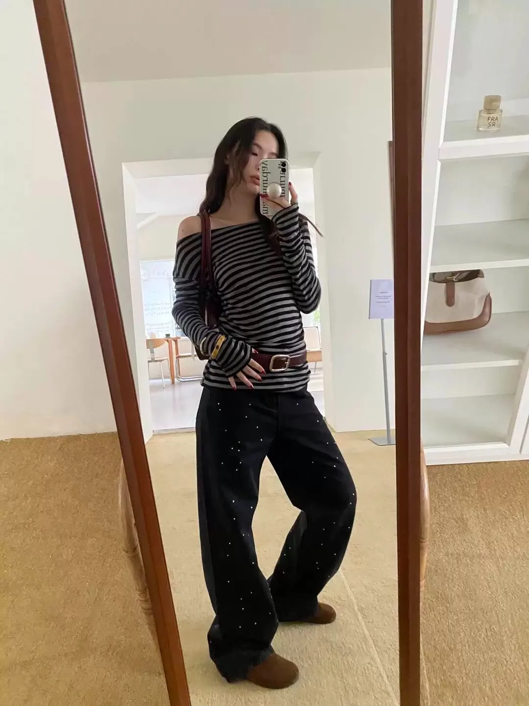 Tonngirls الأمريكية الرجعية تي شيرت بلوزات غير مغطية للكتف مخطط فضفاض بلايز عادية Y2k خمر المحملة القمم Fairycore الجرونج القمم #3