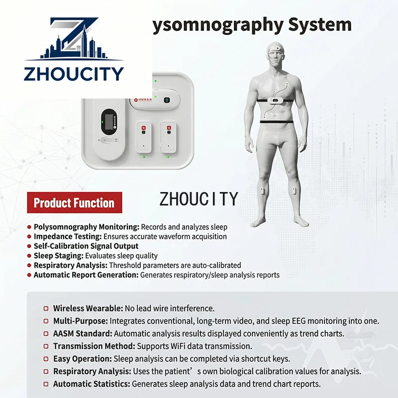 NCC Medical Clinical AASM Compliant Class II Wireless Polysomnography System 3-in-1 (EEG/Respiratory/Video) Wearable PSG Sleep