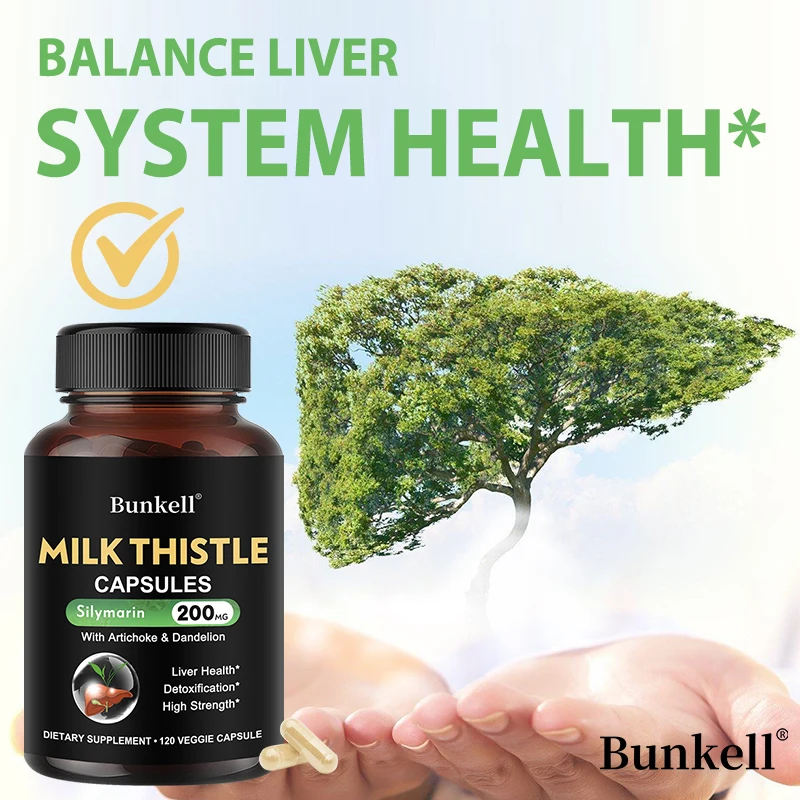 Milk Thistle 200 Mg with Silymarin and Dandelion Root Liver Health Support Detoxification Liver Cell Health 120 Capsules