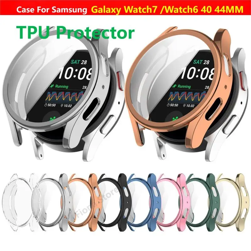 Plating Case For Samsung Galaxy Watch 7 6 40MM 44MM Samrt Strap Bumper TPU Protective Cover Watch7 Watch6 Screen Protector