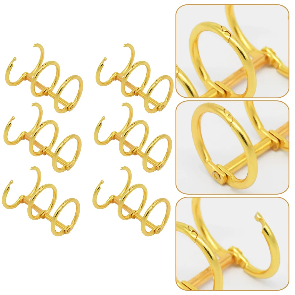 6 Pcs Mini 3 Ring Binder Clips Metal DIY Rings Practical Segmented Office Gold Trim