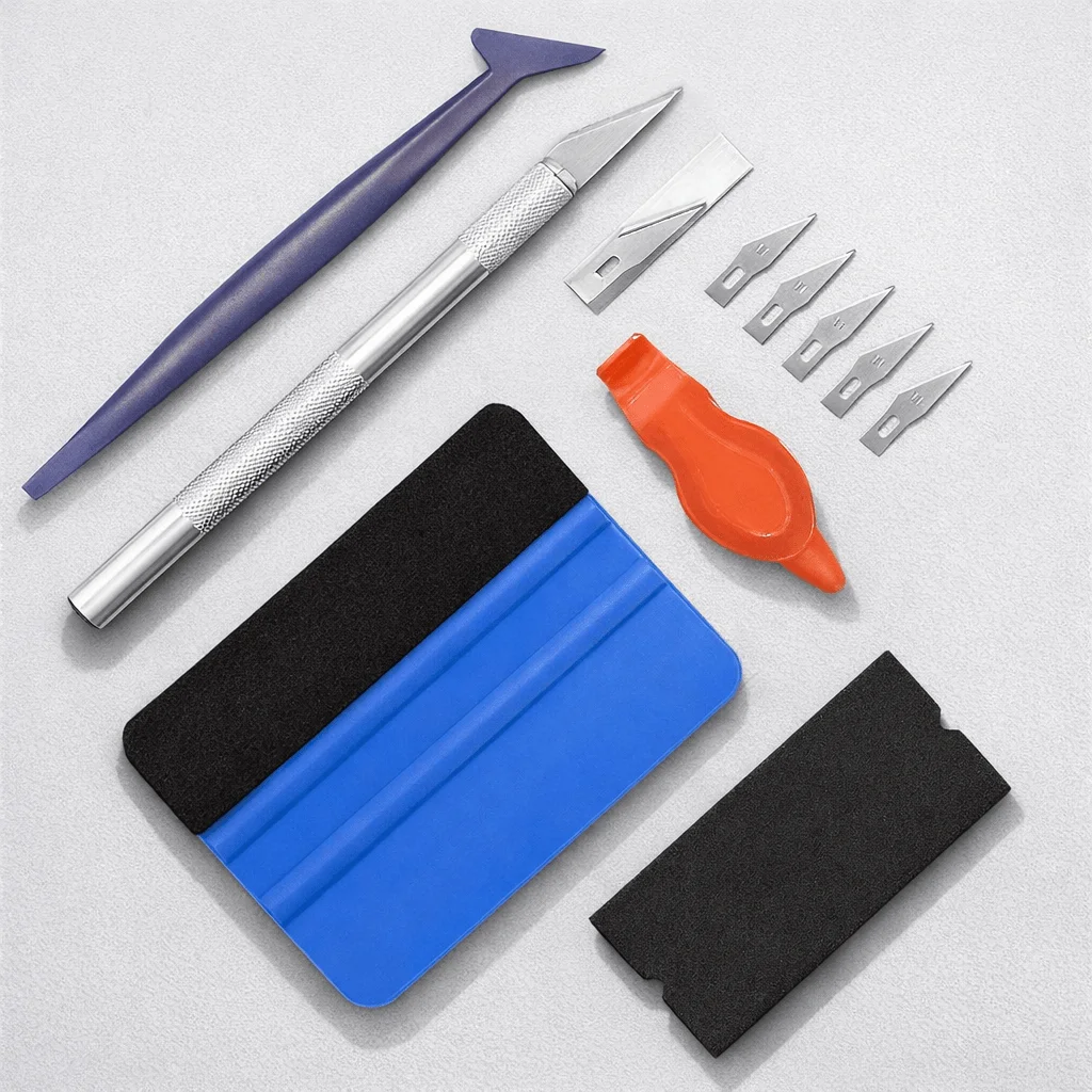 Professional Car window film application kit includes felt edge scraper decorative piece removal and corner trimming tool
