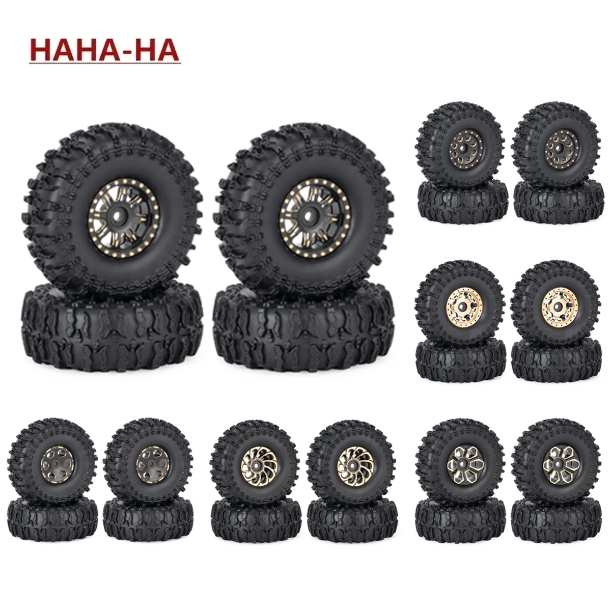 1Set 62mm 1.0'' Brass Beadlock Wheel Hub Rims Tires Set for 1/24 RC Crawler Car Axial SCX24 AX24 FCX24 Upgrades Parts