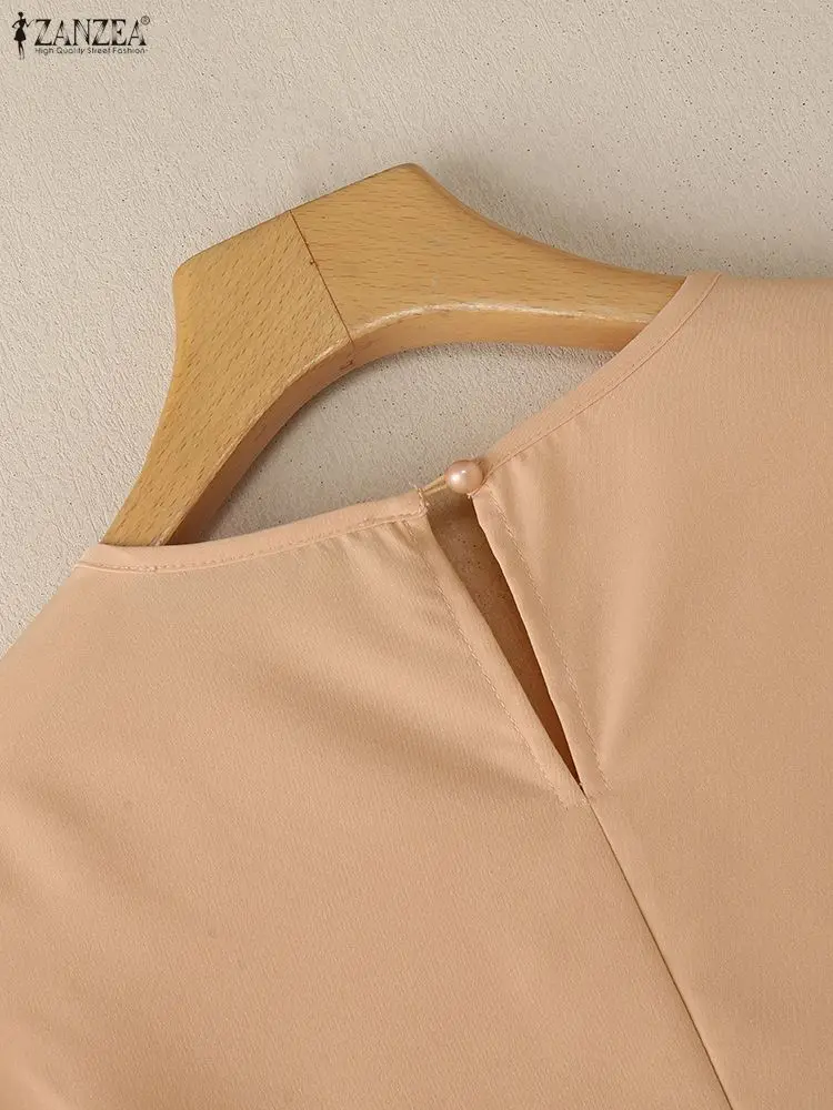 بلوزات نسائية أنيقة مرقعة من الدانتيل موضة الخريف من القماش برقبة مربعة 3/4 كم ملابس علوية بلون سادة ملابس نسائية من ZANZEA #4