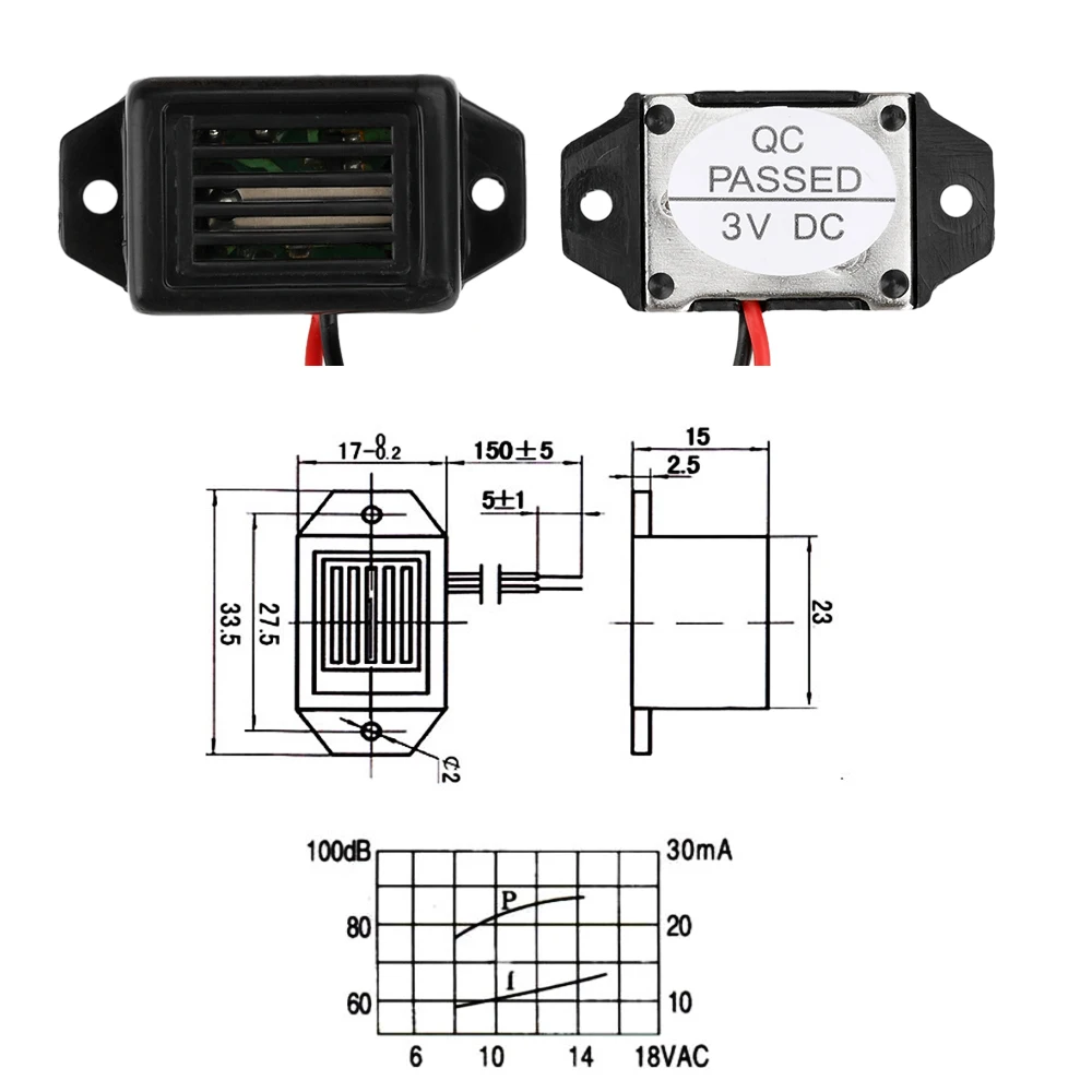 액티브 기계식 알람 부저, 미니 전자 피에조 알람 부저, DC 3V, 6V, 9V, 12V, 85dB