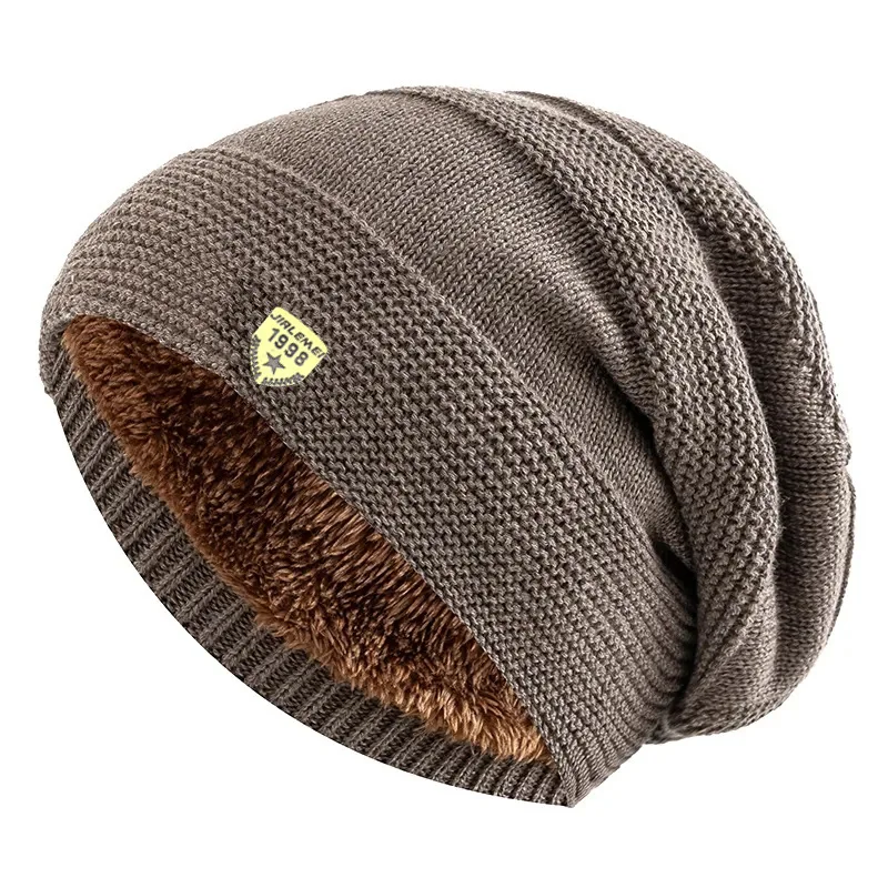 Klassisches Kupferetikett mit Samtmütze, verdickte warme Strickmütze für Damen und Herren, trendige Marken-Strickmütze, geeignet für den Winter