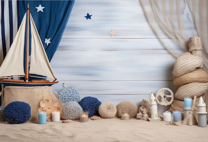 Mehofond Photography Background Nautical Beach Boat Baby Boy 1st Birthday Party Cake Smash Portrait Decor Backdrop Photo Studio