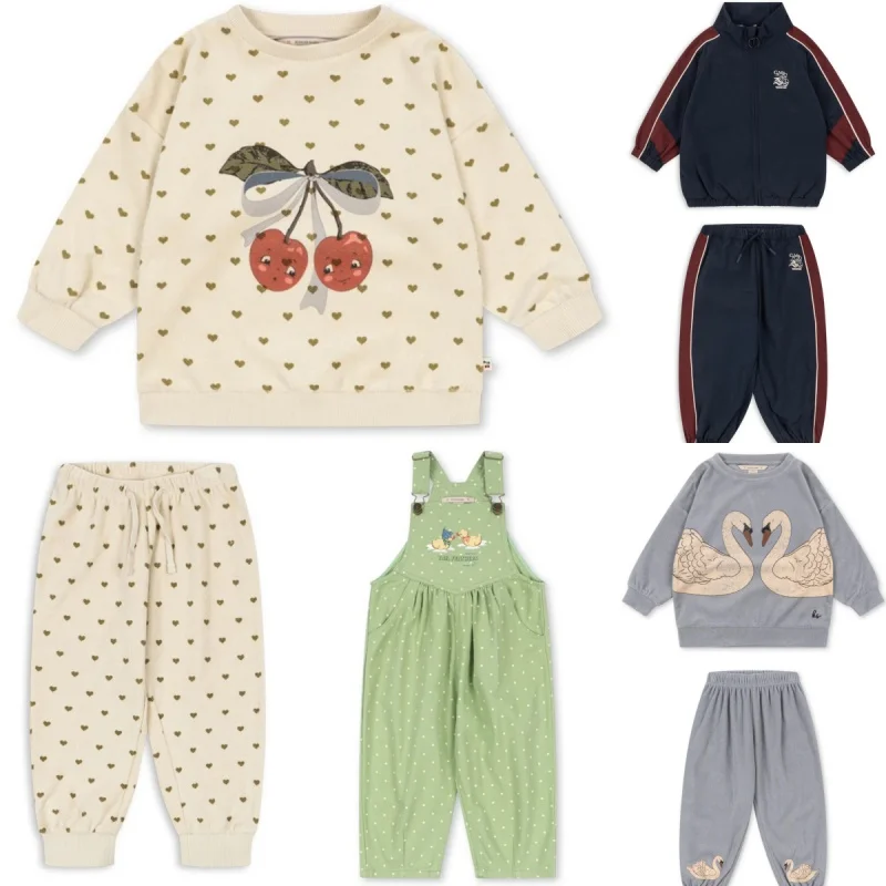 26 Autumn/Winter New Children's Clothing KS Towel Cloth Top Cherry Pants Set Windbreaker Coat Strap Pants