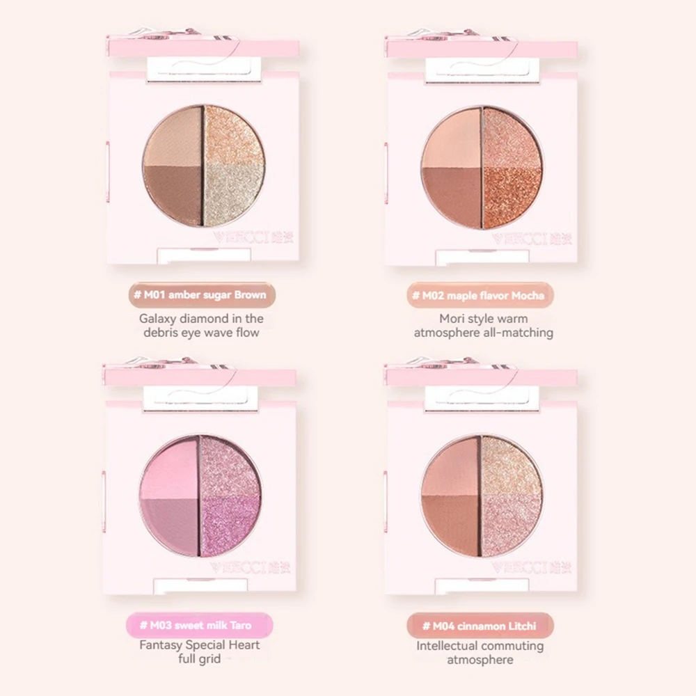 Paleta de resaltadores brillantes 4 en 1, hermosa sombra de ojos con brillo, brillo nacarado de larga duración, maquillaje bronceador iluminador