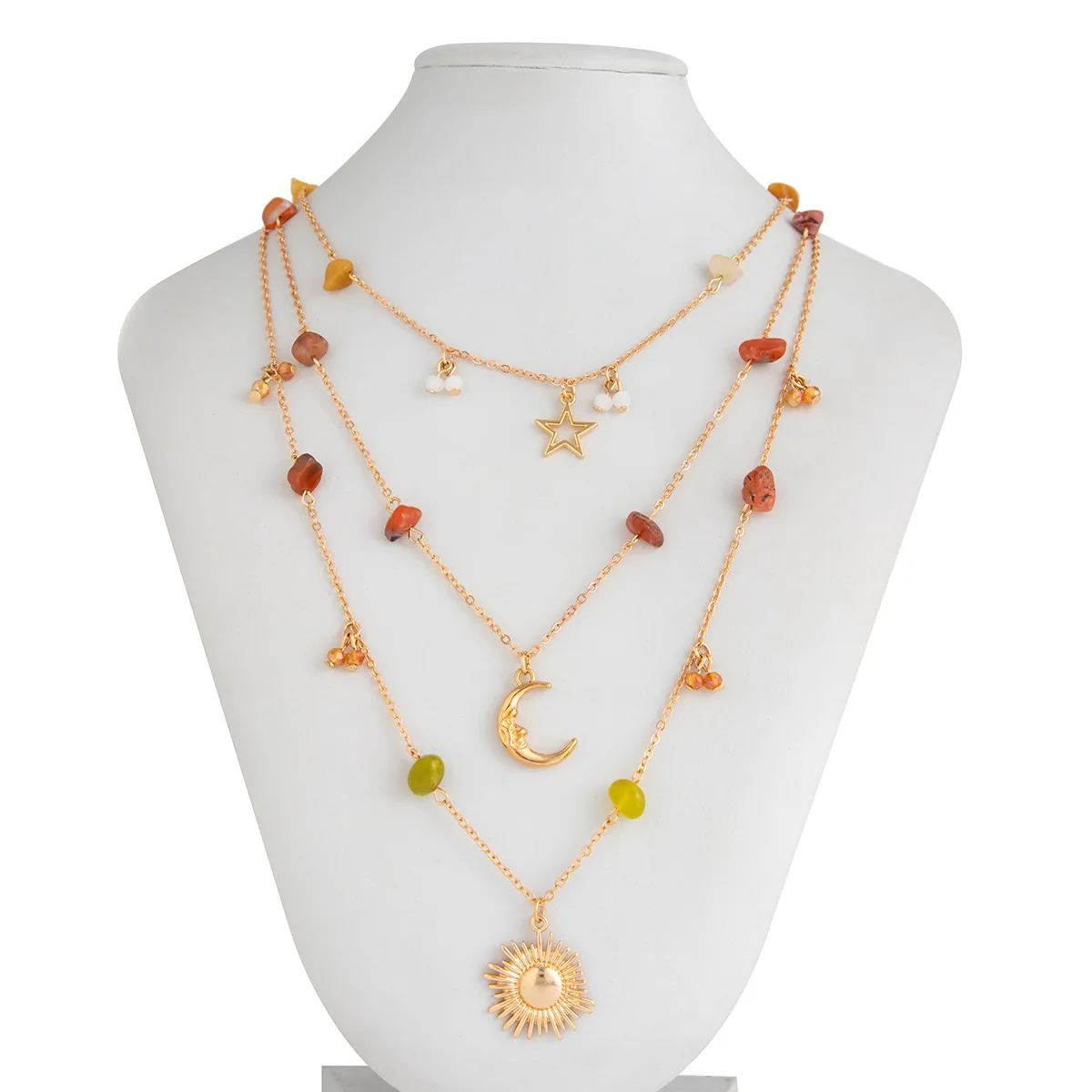 بوهو الذهب اللون معدن ستار القمر الشمس قلادة قلادة 2025 المرأة مكدسة الملونة حجر النسيج الفتيات عطلة مجوهرات الأزياء