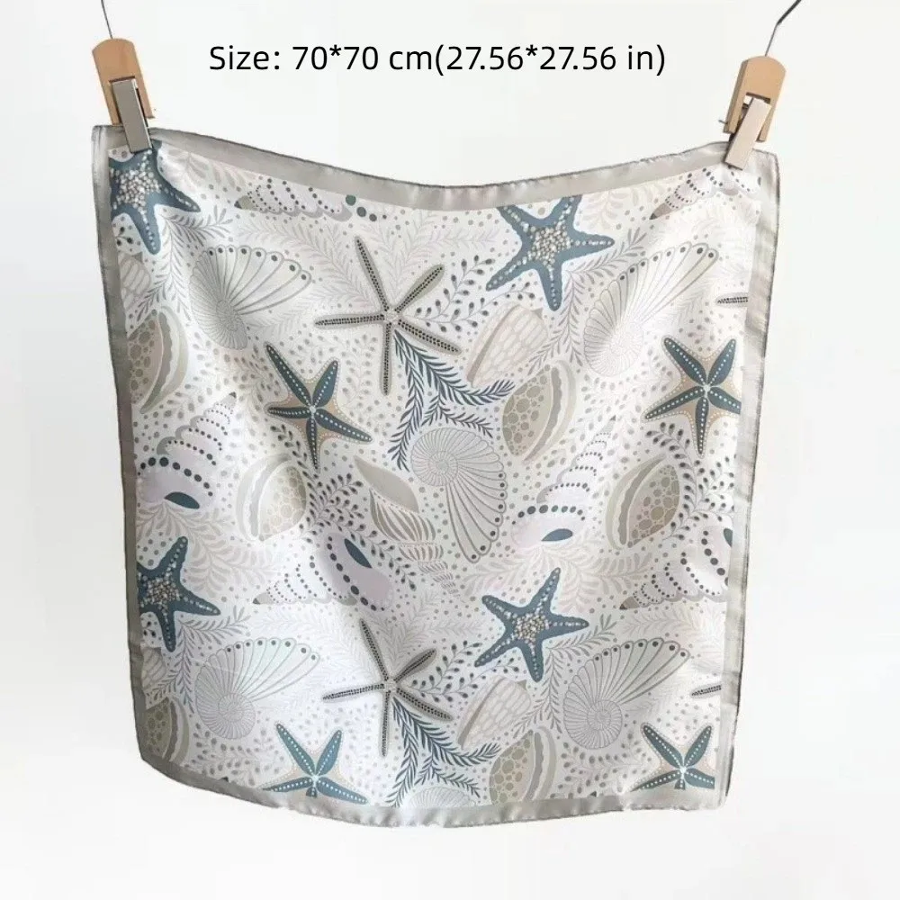 New Shell Silk Square Scarf Starfish Satin Ribbon Hair Bands Bandana Foulard Hijab Headband Hair Accessories view 6