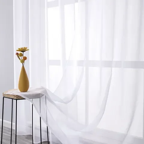 

BILEEHOME Solid White Tulle Sheer Curtains for Living Room Bedroom Modern Tulle Voile Curtain Finished Window Treatment Drapes