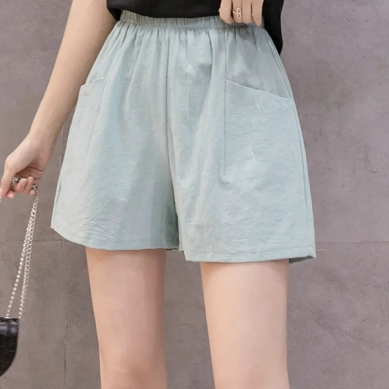 Neue Sommer-Shorts für Damen, Einfarbig, Lässig, Weit Geschnitten, aus Baumwolle und Leinen, Koreanischer Stil, Vielseitig Kombinierbar, mit Großen Taschen – Detail 7