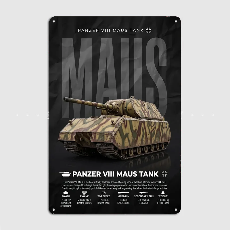 Panzer VIII Maus Tank Infographic Poster Metal Sign Posters Bedroom Custom Wall Decorations Room Decoration Interior Home Decor