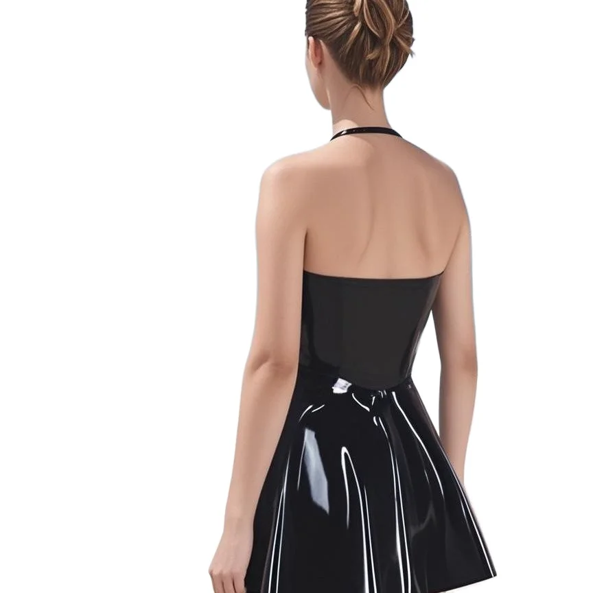 Women's Sexy Dress Pleated Skirt Latex Mini Skirt Open Back Suspender Skirt view 2