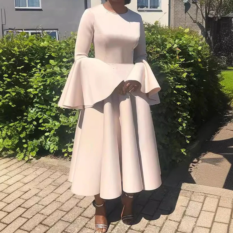 

Long Dress Women Dresses A Line Vestidos Y2k Streetwear Round Neck Flare Sleeve Elegant Party Night Work Tight Waist 2026