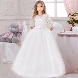 PLBBFZ Christmas Girl Flower Long Sleeve Bridesmaid Dress Kids Wedding Vestido First Communion Clothes Pageant Evening Ball Gown