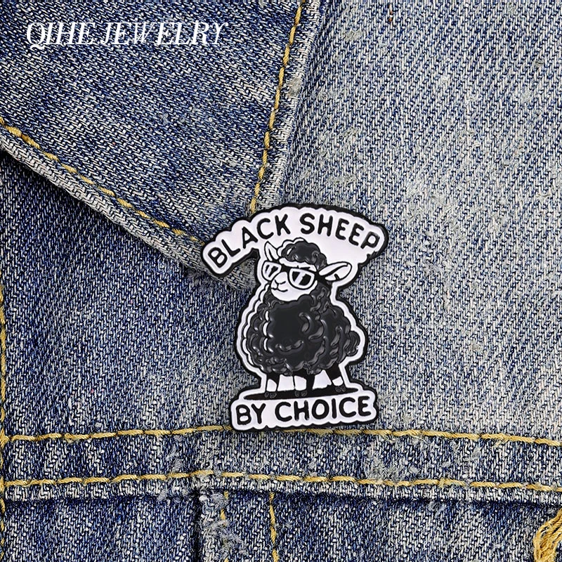 Black Sheep By Choice Enamel Pins Cool Curly Black Sheep Wearing Sunglasses Brooch Fashion Lapel Badge Personality Jewelry Gifts