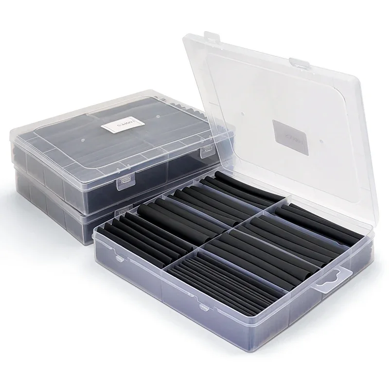 Black 4:1 Heat Shrink Tube Kit 100pcs Waterproof Flame Retardant Insulation Heat Shrink Tube for Repairing Damaged Cable