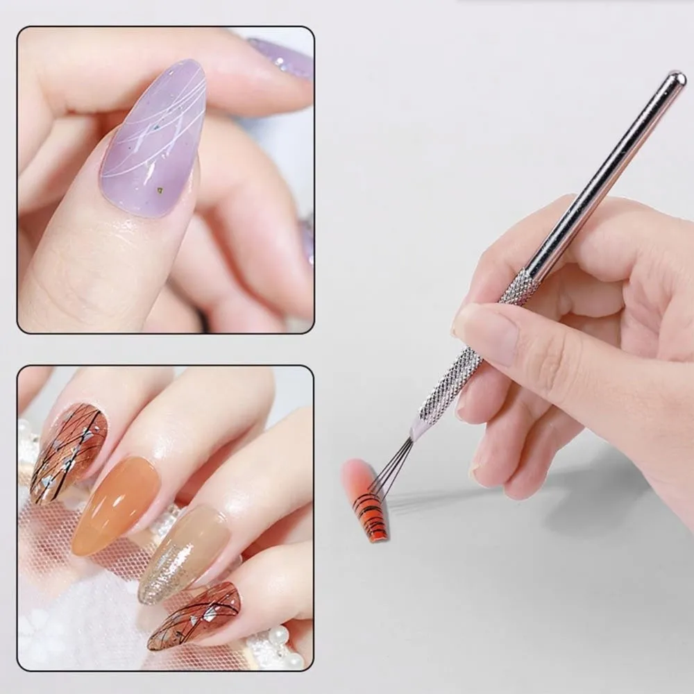 Stainless Steel 7-Pin Nail Liner Ultra-Thin Line 3D Tip Stripe Nail Art Brush Bendable Pins Precision Gel Painting Brush view 4