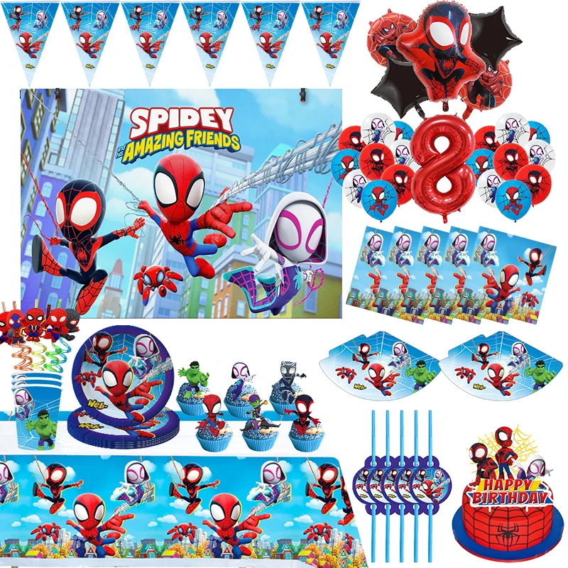 Spidey i jego niesamowici przyjaciele dekoracje na imprezę urodzinową dzieci Spiderman tematyczna zastawa stołowa Spidey zestaw balonów Baby Shower