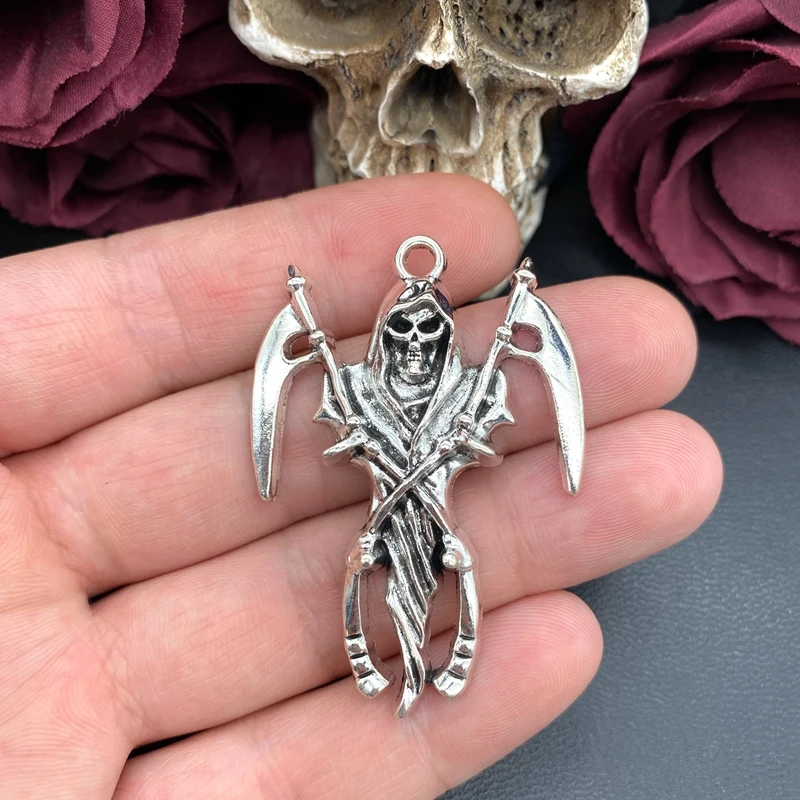 2 قطعة قاتمة الفضة العتيقة ريبر الموت الله الجمجمة المنجل السحر مصمم دلايات قلادة صالح صنع المجوهرات Findings بها بنفسك النتائج مجوهرات #6