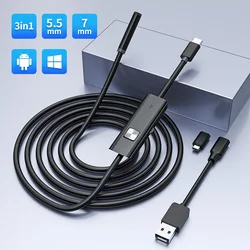 5.5MM 7MM Android Endoscope Mini Camera 3 IN1 Micro USB Type C Borescope Waterproof LED Car Inspection For HUAWEI XIAOMI PC