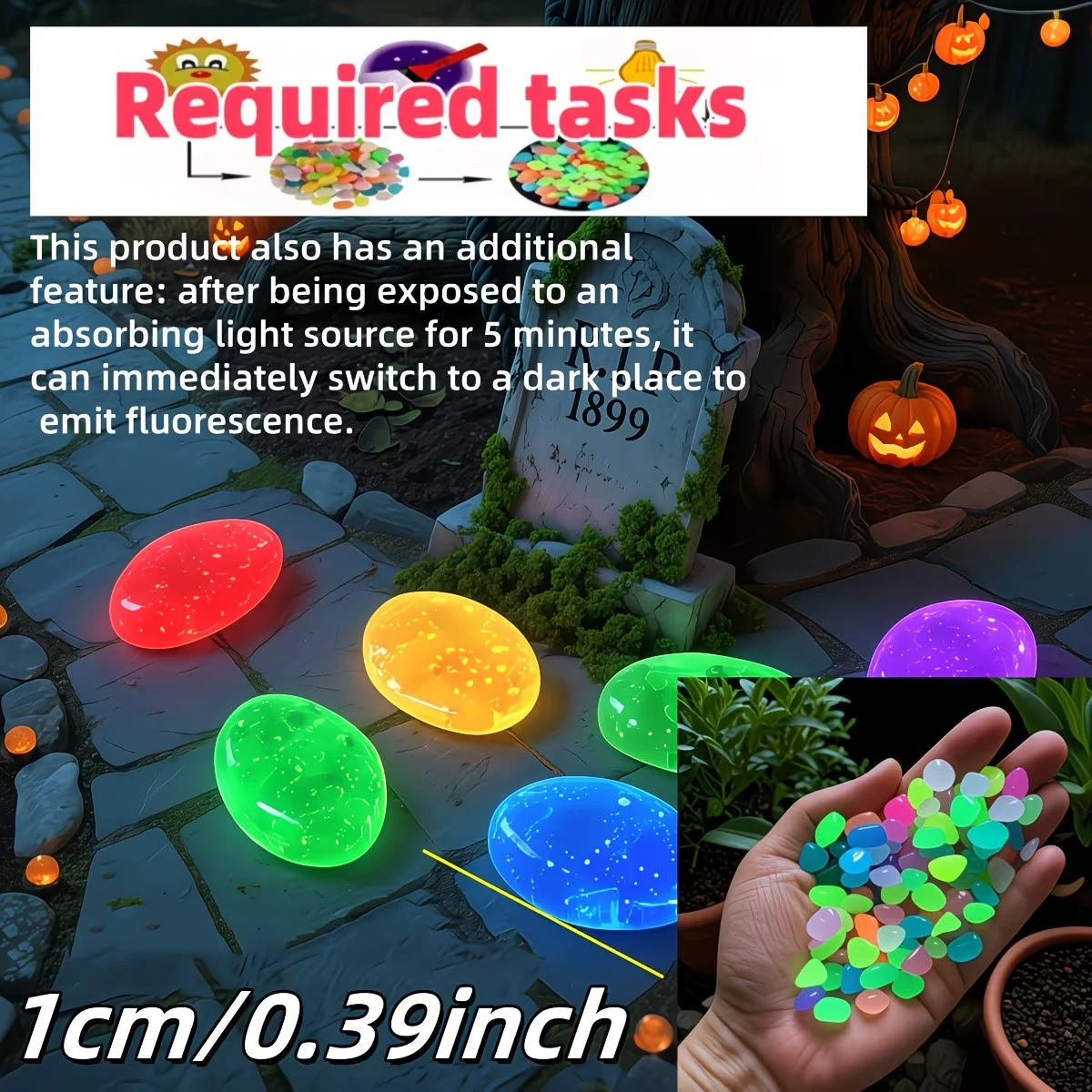 300PCS Luminous Pebble Set,0.9-1.5cm Resin Glow Stones,for Garden,Potted Plant,Aquarium,Vase & Ecological Tank Decoration view 5