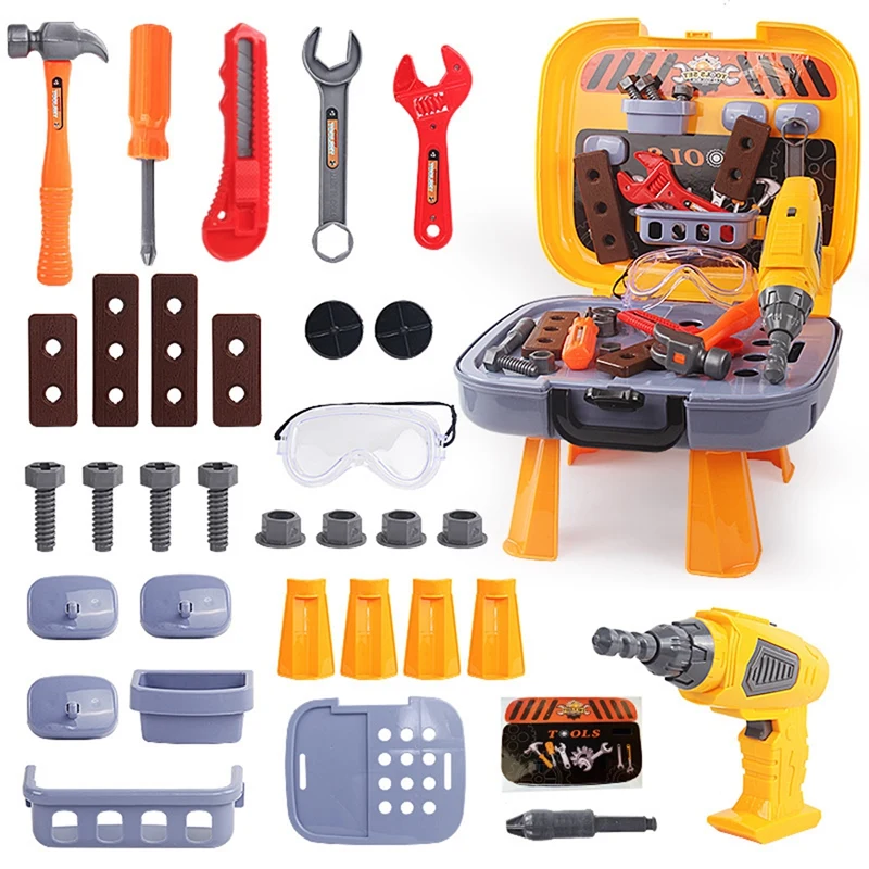 Kids Tool Bench Toy Set Toddler 4 In 1 Engineer Role-Play Suitcase Simulation Carpenter Engineer Tools Pretend Playset