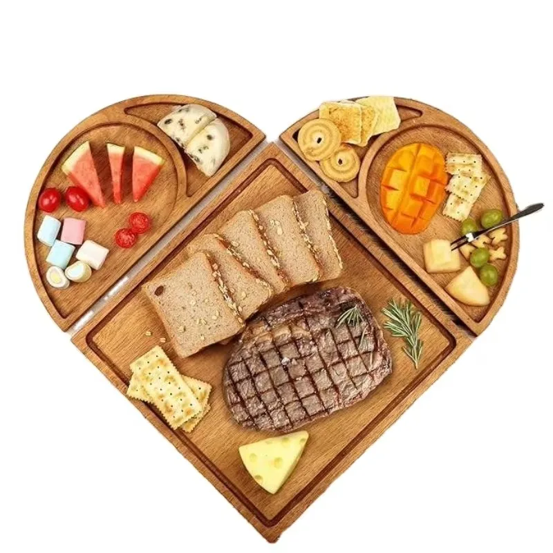 

Large Magnetic Sustainable Dishwasher Safety Deli Board Cheese Board Gift Set 3 Part Square Heart Wooden Tray