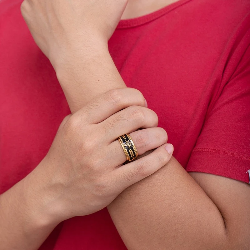 Freimaurerei, geometrische Ringe, drehbar, Titanstahl, großer Herrenring, Modeschmuck – Detail 2