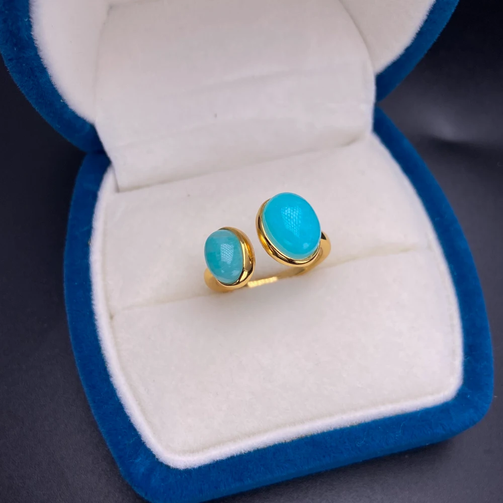 Trendy Natural Malachite Rings Sterling 925 Silver 18K Yellow Gold Lapis Moss Agate Kyanite Amazonite for Women Party Jewelry - view 4
