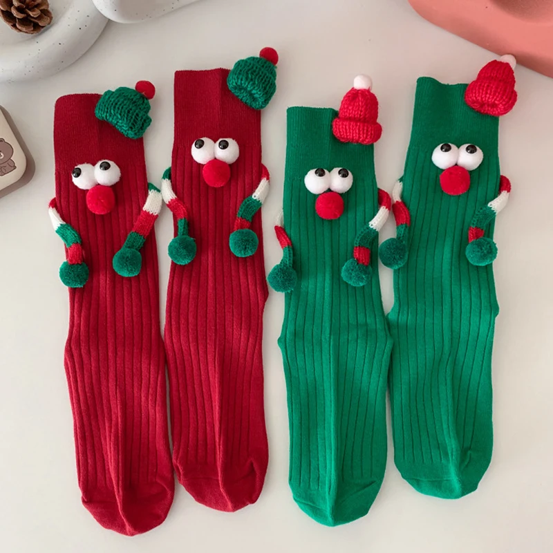 Couple Holding Hands Soft Magnet Christmas Stockings Cute Cartoon For New Year Birthday Xmas Comfortable Funny Holiday