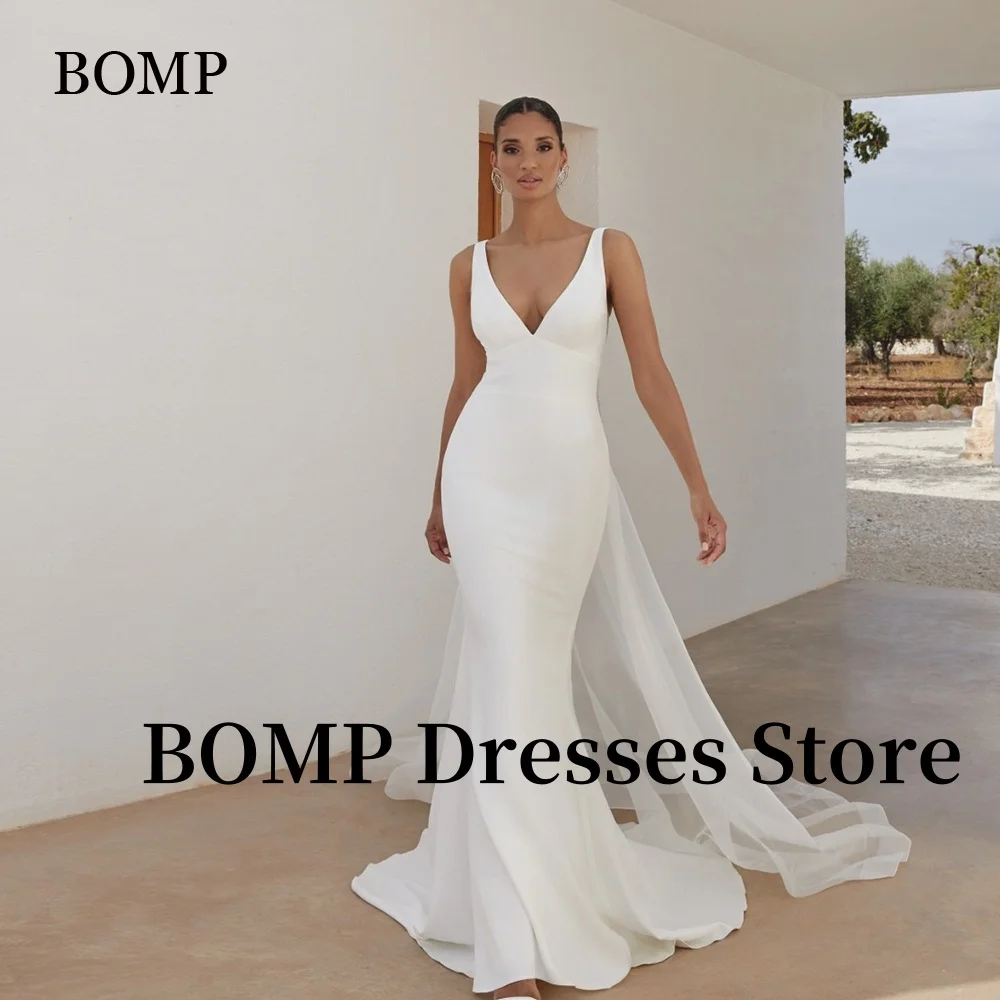 

BOMP Elegant Wedding Dresses Mermaid Trumpet Sweep Train Simple Spaghetti Strap Bridal Gowns Customized Vestidos De Novia
