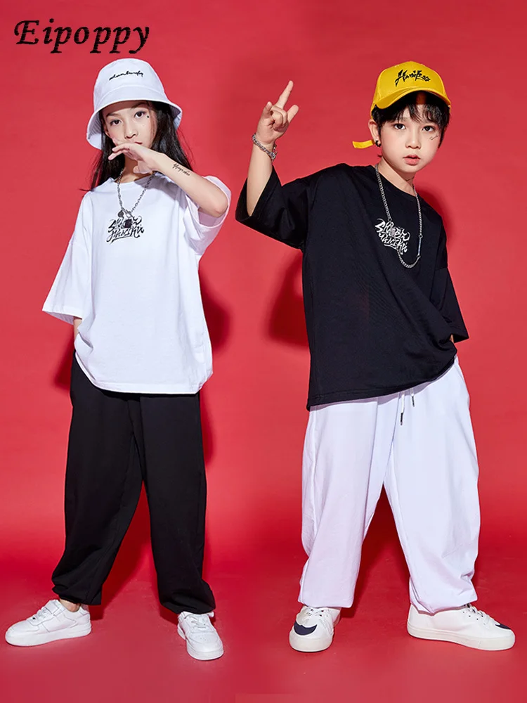子供用半袖ジャズジャズダンスコスチューム、ヒップホップトレンディな服、クール、ハンサム、ルーズ、男の子、女の子の服