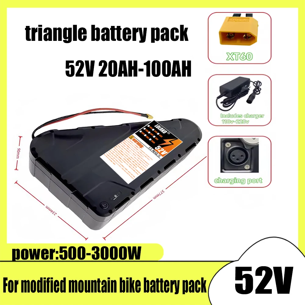 

Air fast transportation 52V100AH High Capacity Waterproof Hard Case Strong power battery pack 350W500W750W1000W triangle battery