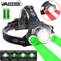 Powerful LED Headlamp Green/Red/UV 395nm+White Dual Light Headlight USB Rechargeable Outdoor Waterproof Head Lamp Head Torch