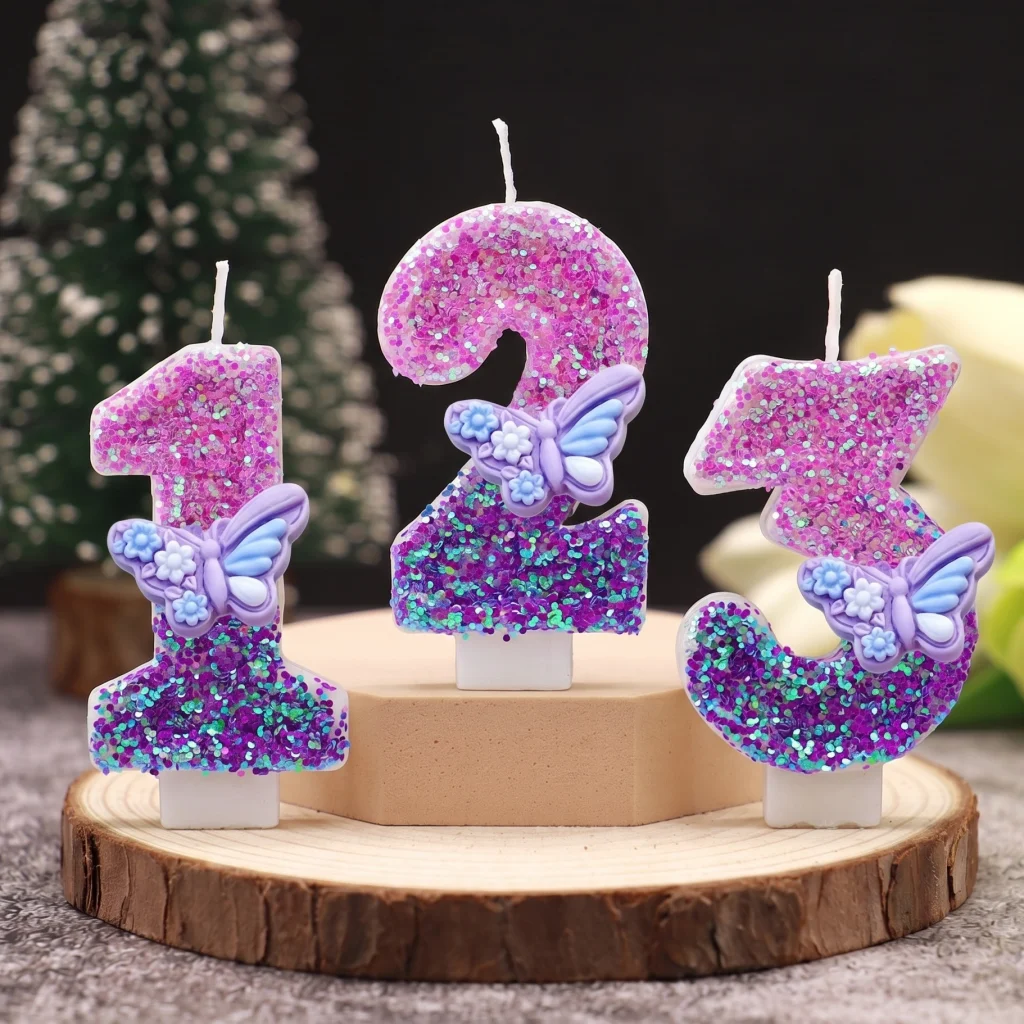 Creative DIY New Butterfly Series Gradual Change Purple Bow Digital Birthday Candle - Children's Cake Party Decoration Supplies